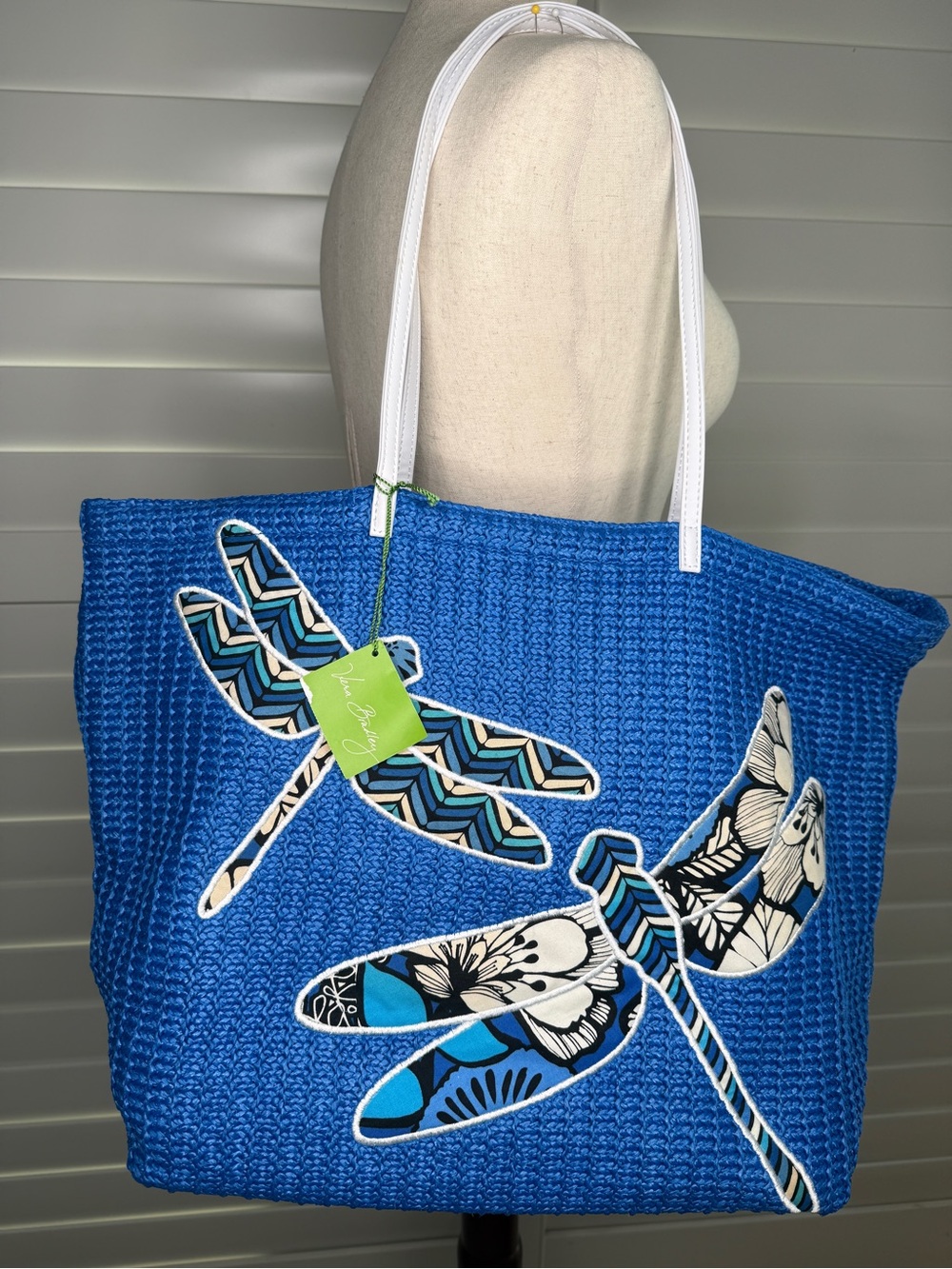NWT Vera Bradley Bright Blue Dragonfly Tote with White Handles